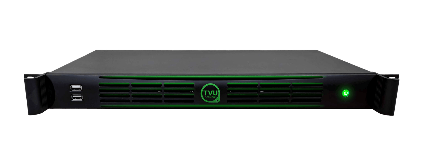TVU VS3550 rack-mount (1U) high-power server with dual internal power supplies and SMPTE 2110 I/O.